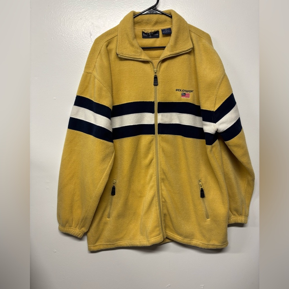 Vintage 90s Polo Sport Ralph Lauren Yellow Fleece Zip Up Jacket Size XL